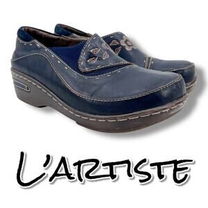 L’Artiste Spring Step Burbank Clog Navy Leather Slip On Floral  Womens EU 38 7.5